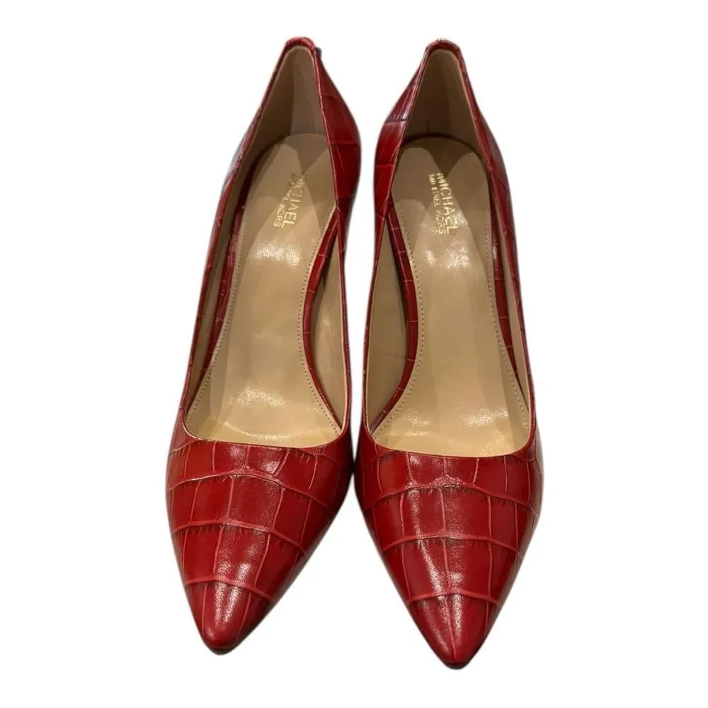Michael Michael Kors Red Croc Embossed Leather Women's Heels 8 - Picture 4 of 6
